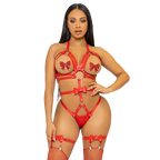 LEG AVENUE - KINK - STUDDED O-RING HARNESS TEDDY SIZE M - RED