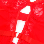 SUBBLIME - TEDDY WITH GARTER WITH LACE DETAIL AND STRIPS RED S/M