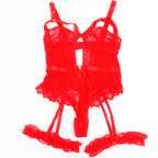 SUBBLIME - TEDDY WITH GARTER WITH LACE DETAIL AND STRIPS RED S/M