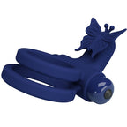 PRETTY LOVE - JAMELE DOUBLE RING WITH VIBRATION & BUTTERFLY STIMULATOR BLUE