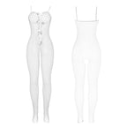 SUBBLIME - 951740 BODYSTOCKING WHITE FISHNET CROTCHLESS WITH BOWS ONE SIZE