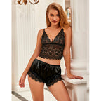 SUBBLIME - 953935 CASUAL SILK NIGHTGOWN + LACE PANTS BLACK S/M