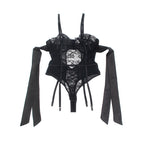 SUBBLIME - 955496 LACE BODYSUIT WITH BOWS AND GARTERS BLACK S/M