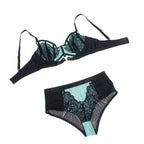 SUBBLIME - 955557 GREEN PATENT LEATHER MESH ZIPPER BRA SET S/M