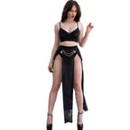 CHILIROSE - CR 4672 BLACK TOP SKIRT AND THONG WITH GOLDEN CHAINS XL