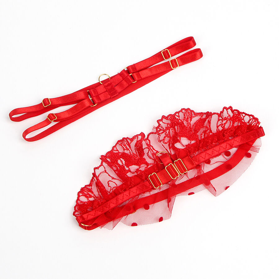 SUBBLIME - 957513 LACE BRA AND GARTER SET RED L/XL