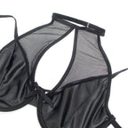 SUBBLIME - 957599 LEATHER BRA AND SKIRT SET BLACK L/XL