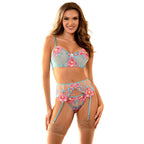 SUBBLIME - 957650 FLOWER EMBROIDERED BRA AND GARTER BELT SET PINK L/XL