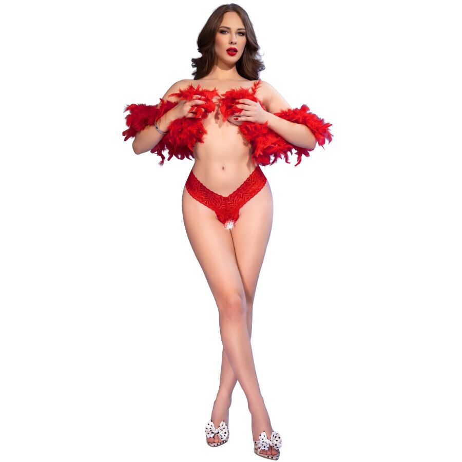CHILIROSE - CR 4885 RED OPEN-CROTCH THONGS M